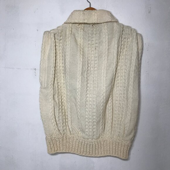 Vtg Irish Wool Fisherman Zip Cardigan ZIP OFF CONVERTIBLE SLEEVE To Sweater Vest - Picture 4 of 16
